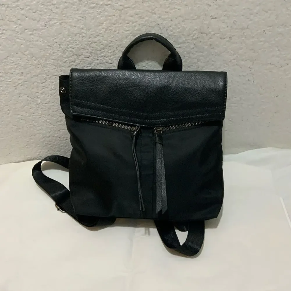 Botkier Mini Black Faux Leather Nylon Backpack